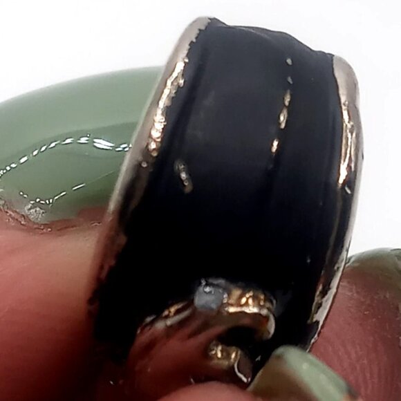 Panther Earrings Black Enamel Silver-Tone Pierced Back Open Half Hoop 1"Earrings - Picture 9 of 11